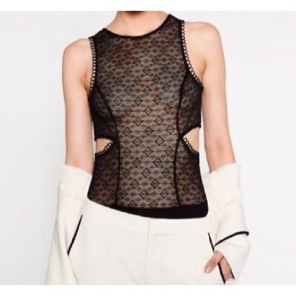 Zara Black Lace Mesh Bodysuit - Picture 2 of 14